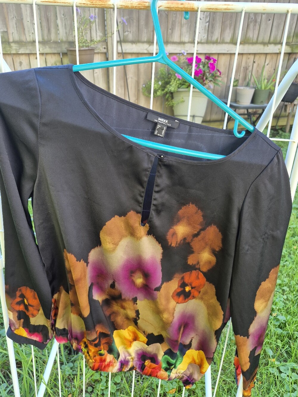 Mexx Black Blouse with Multicolor Watercolor Floral Print